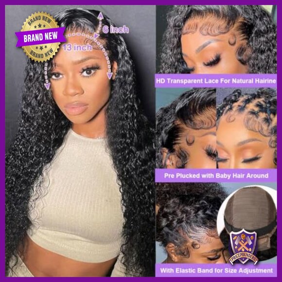 32 Inch Deep Wave Lace Front Wig Human Hair Pre Plucked 200% Density